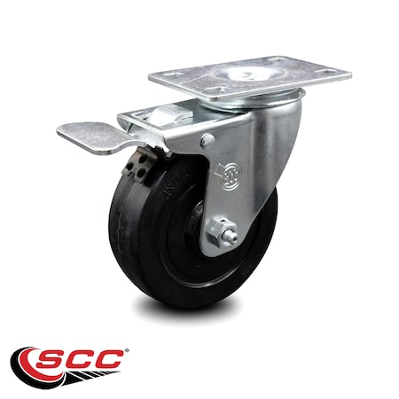 Service Caster 4 Inch Soft Rubber Wheel Swivel Top Plate Caster with Total Lock Brake SCC SCC-TTL20S414-SRS